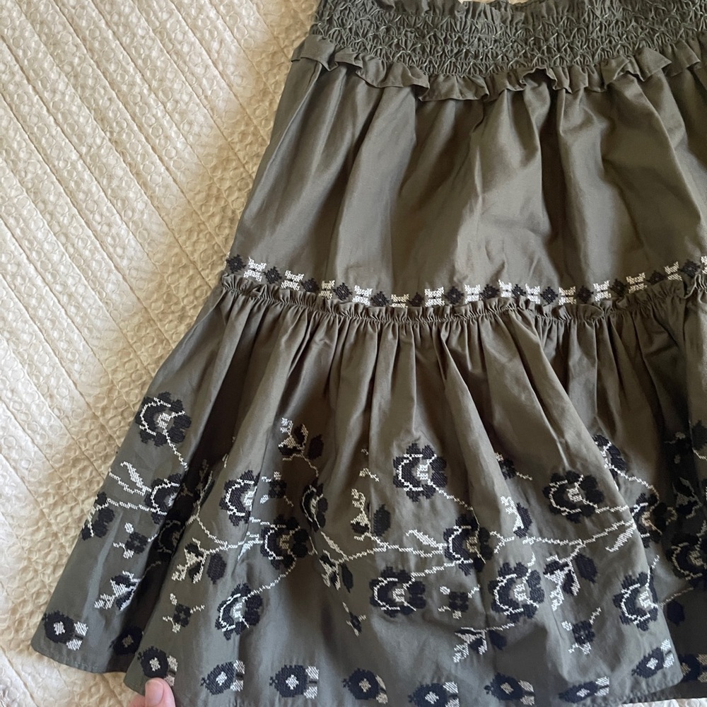 Kate Spade Broome Street Floral Embroidered Poplin Skirt Olive Green Size M - Picture 3 of 8